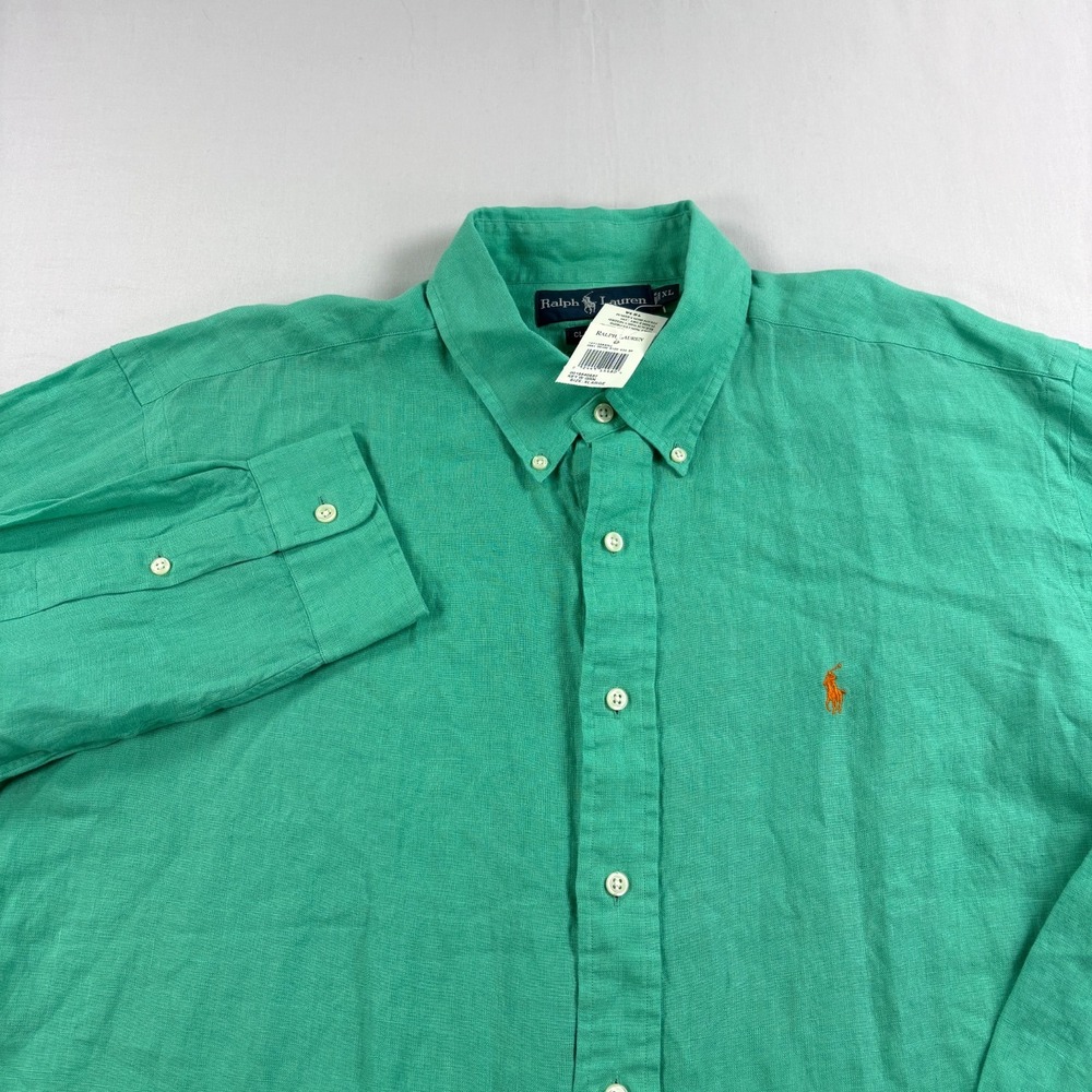 Polo Ralph Lauren Linen Shirt Mens XL Green Button Up Classic Fit Beach NEW